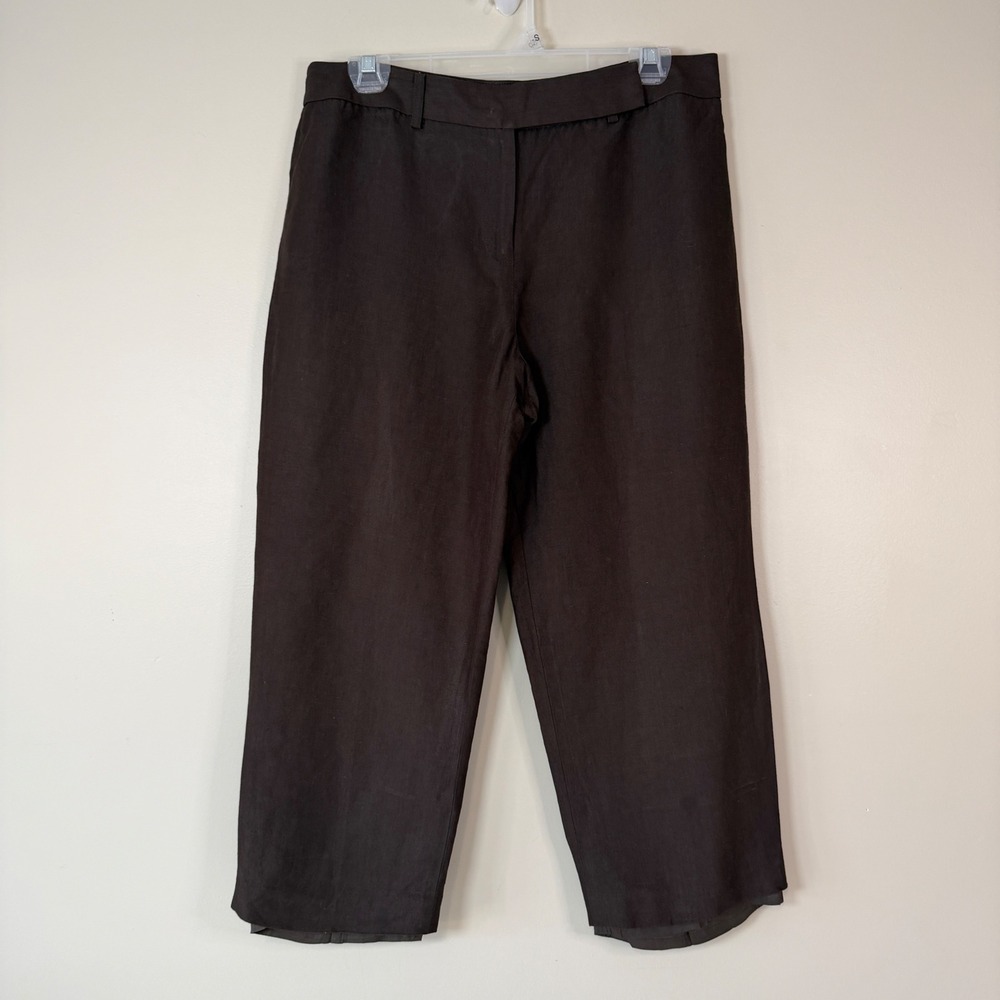 Ann Taylor Loft Womens 10P Chocolate Brown Linen Blend Cropped LIned Pants